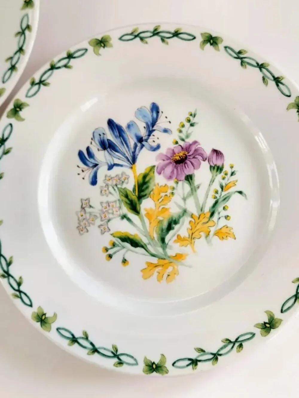 Set of 2 Stokes Elegance Floral Garden Porcelain Salad Plates 7.5" Geranium Iris - Picture 3 of 6